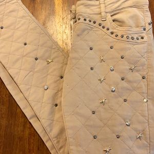 Patrizia Pepe Quilted Beige Skinny Jeans with Bee & Stud Embellishments